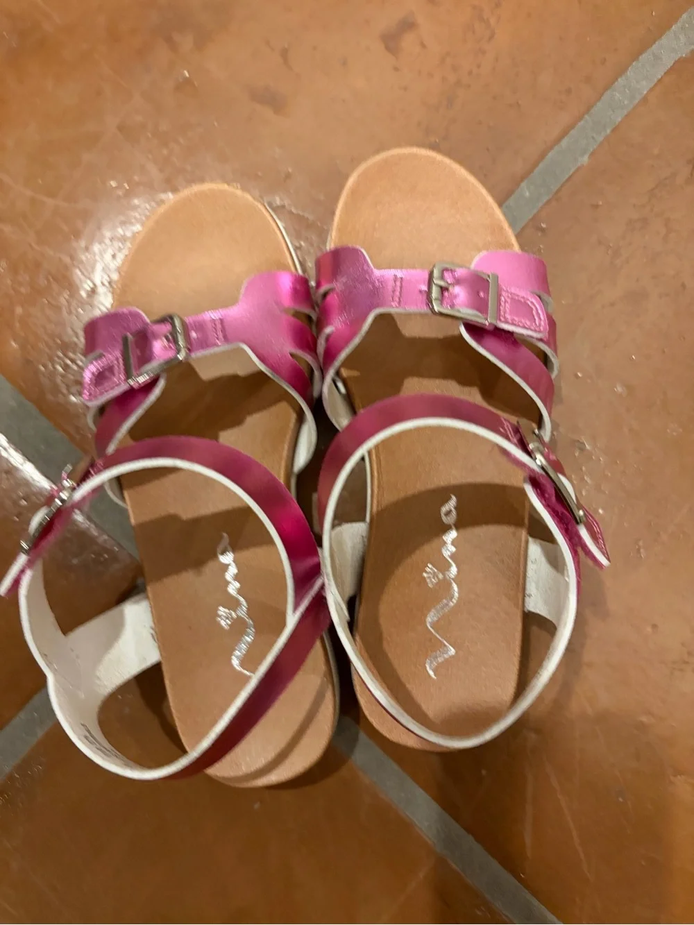 Nina Metallic Pink Double-Buckle Girls Sandals size 2